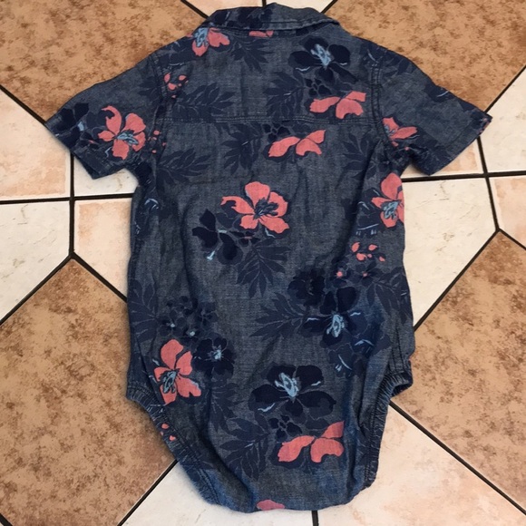 Baby Oshkosh navy blue with flowers one piece 12 months - Picture 6 of 7